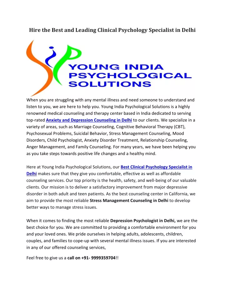 hire the best and leading clinical psychology