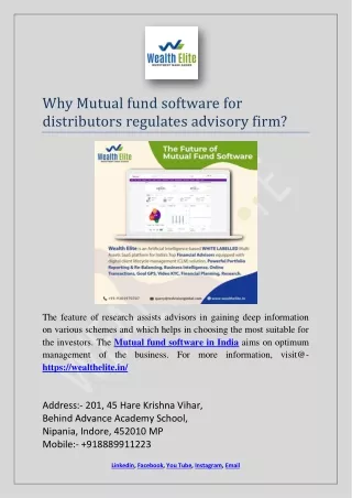 why mutual fund software for distributors