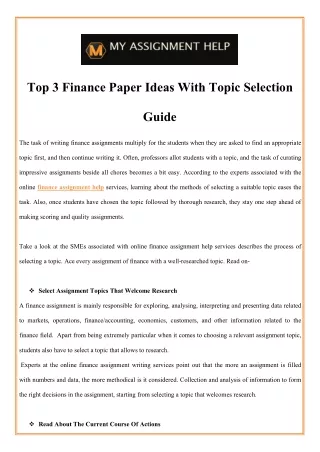 top 3 finance paper ideas with topic selection
