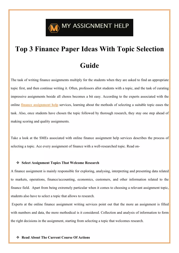 top 3 finance paper ideas with topic selection