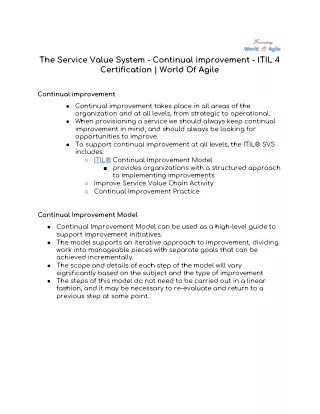 The Service Value System - Continual improvement | World Of Agile
