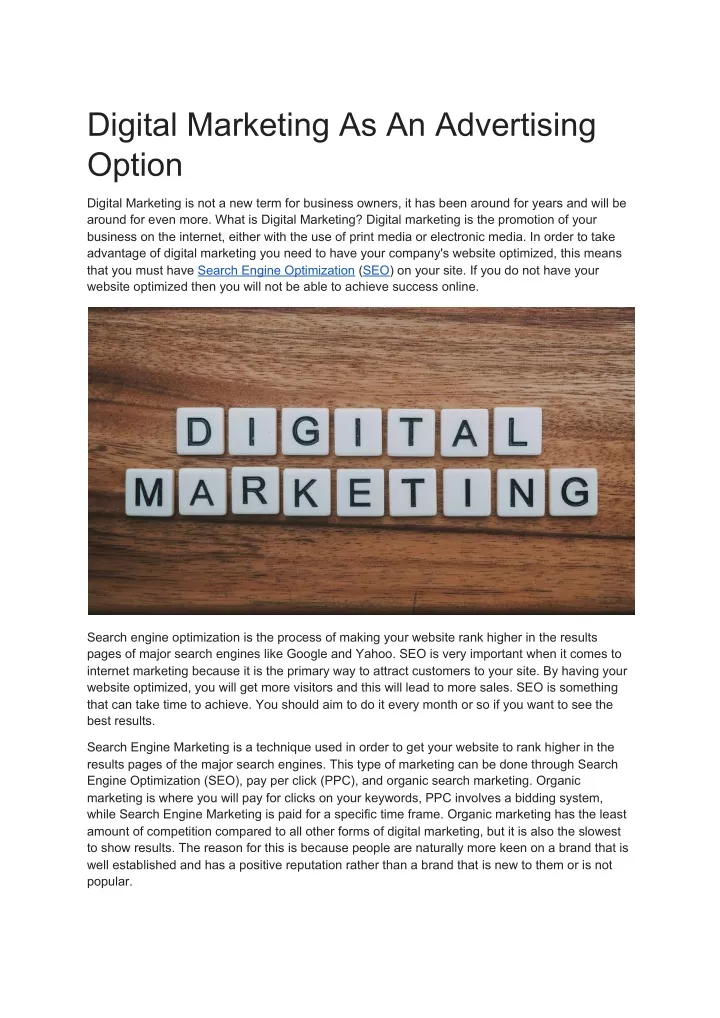 digital marketing as an advertising option