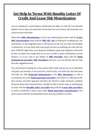 get help in terms with standby letter of credit