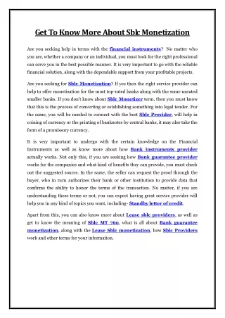 get to know more about sblc monetization