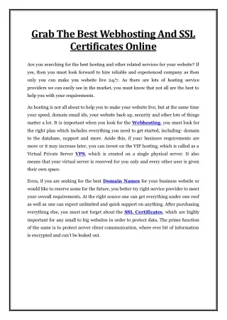 grab the best webhosting and ssl certificates