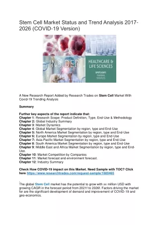 stem cell market status and trend analysis 2017
