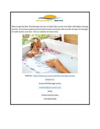 Best Thai Massage Services in Dubai | Spa-sunset.com