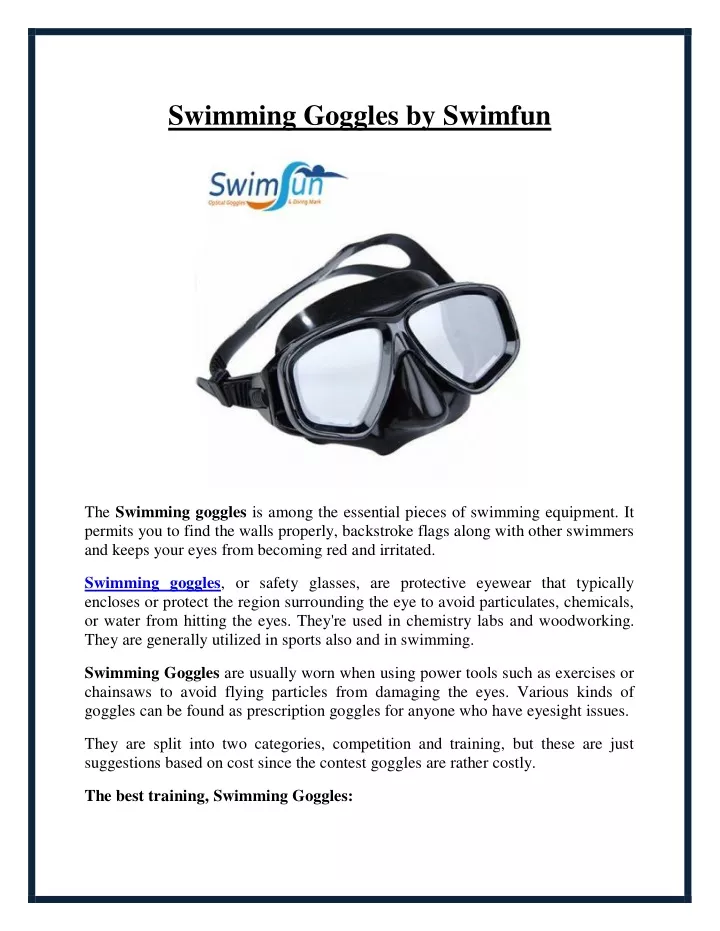 swimming goggles by swimfun