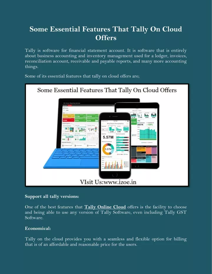 some essential features that tally on cloud offers