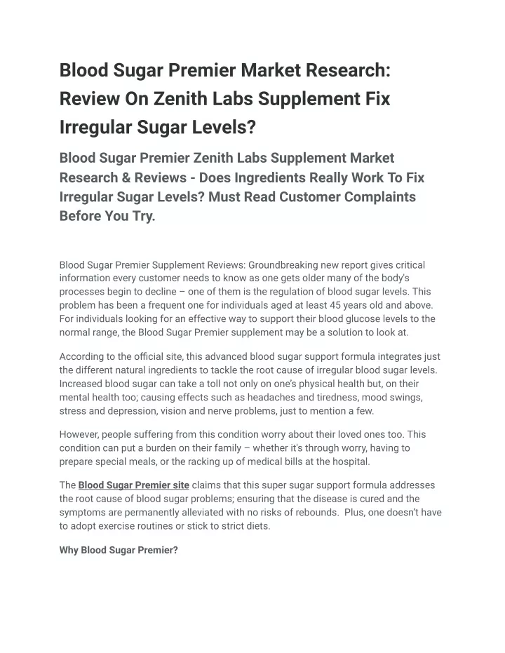 blood sugar premier market research review