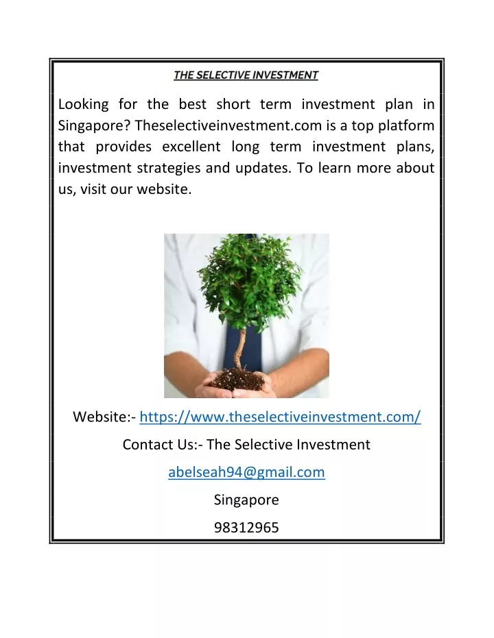 looking for the best short term investment plan