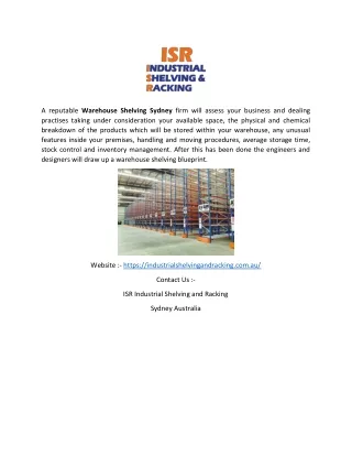 a reputable warehouse shelving sydney firm will