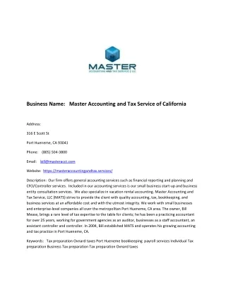 Master Accounting and Tax Service of California