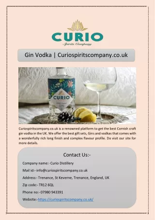 Gin Vodka | Curiospiritscompany.co.uk