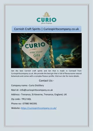 Cornish Craft Spirits | Curiospiritscompany.co.uk