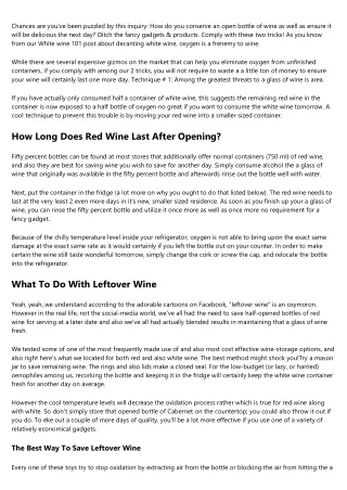 How To: Save Leftover Wine