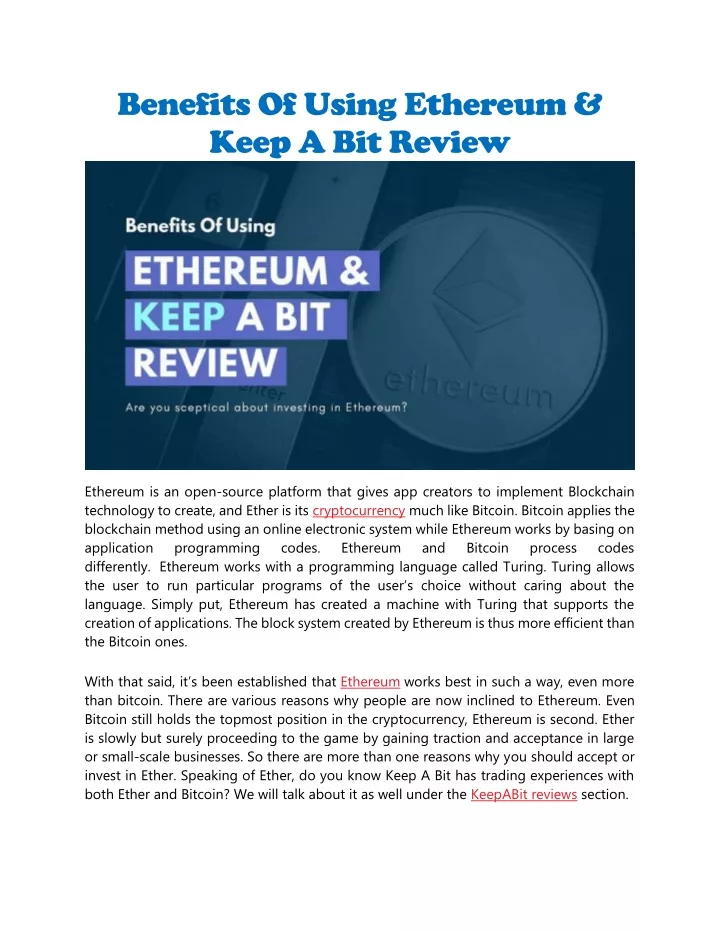 benefits of using ethereum keep a bit review