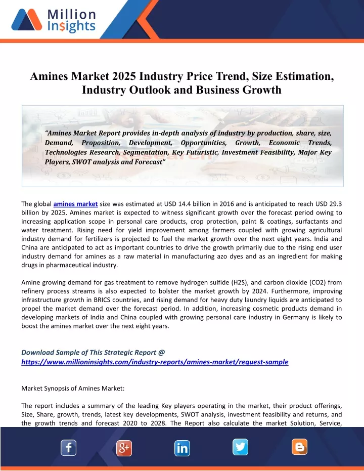 amines market 2025 industry price trend size