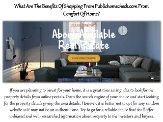 What Are The Benefits Of Shopping From Publichomecheck.com From Comfort Of Home?