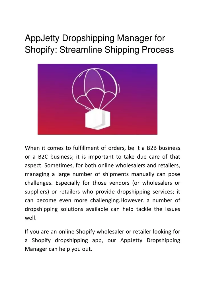 appjetty dropshipping manager for shopify streamline shipping process