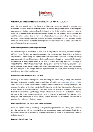 What Does Integrated Design mean for Architecture and Benefits of Adopting it| Sushant University