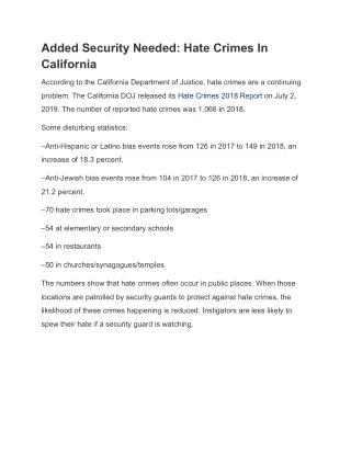 added security needed hate crimes in california