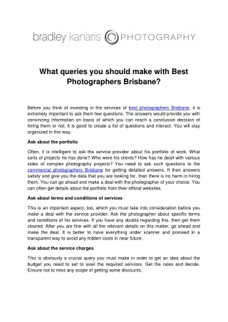 What queries you should make with Best Photographers Brisbane?