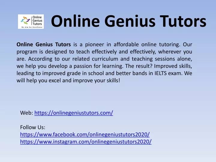 online genius tutors