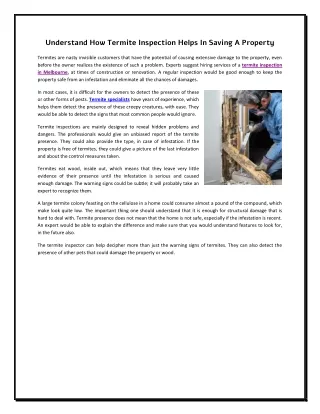 understand how termite inspection helps in saving