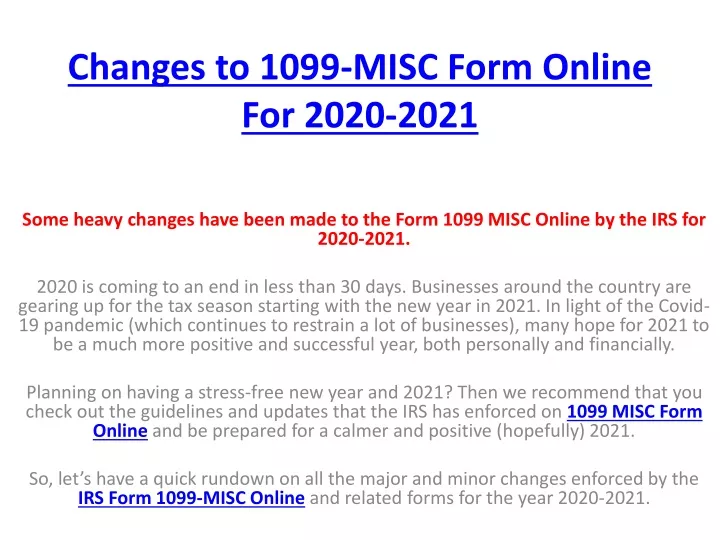 changes to 1099 misc form online for 2020 2021