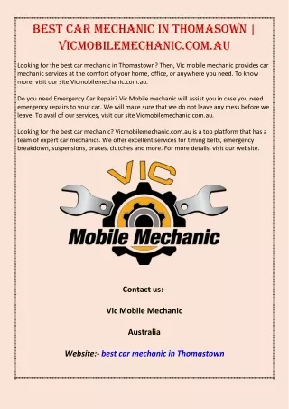 Best Car Mechanic In Thomasown | Vicmobilemechanic.com.au