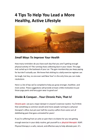 4 Tips To Help You Lead a More Healthy, Active Lifestyle