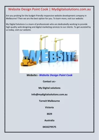 Website Design Point Cook | Mydigitalsolutions.com.au