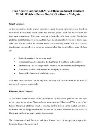 tron smart contract mlm vs ethereum smart