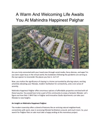 A Warm And Welcoming Life Awaits You At Mahindra Happinest Palghar