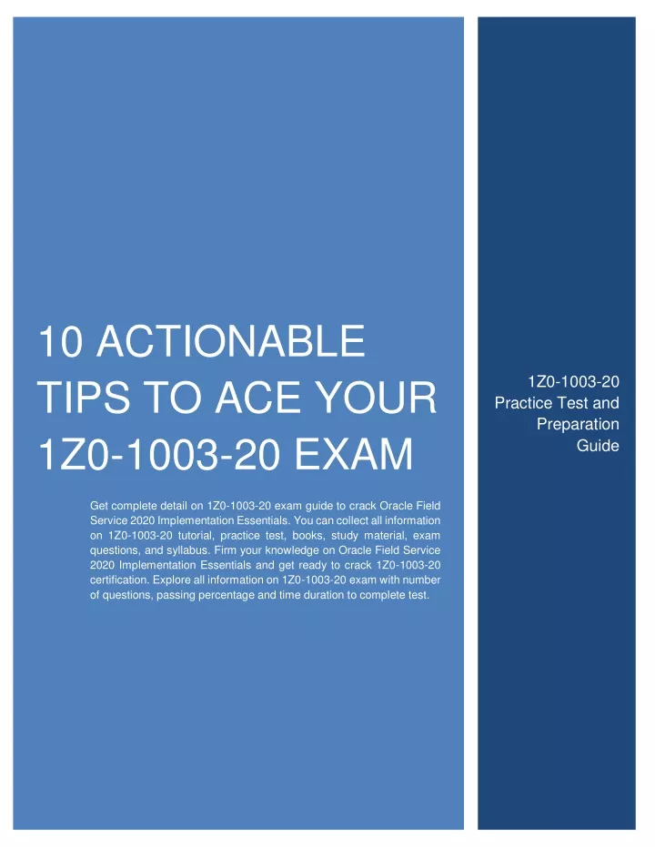 10 actionable tips to ace your 1z0 1003 20 exam