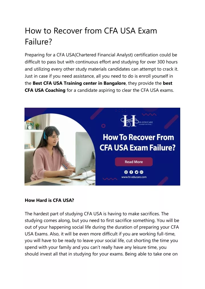 how to recover from cfa usa exam failure