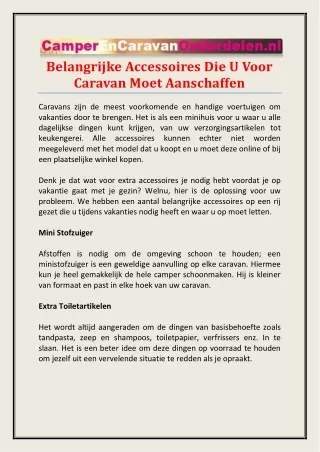 belangrijke accessoires die u voor caravan moet