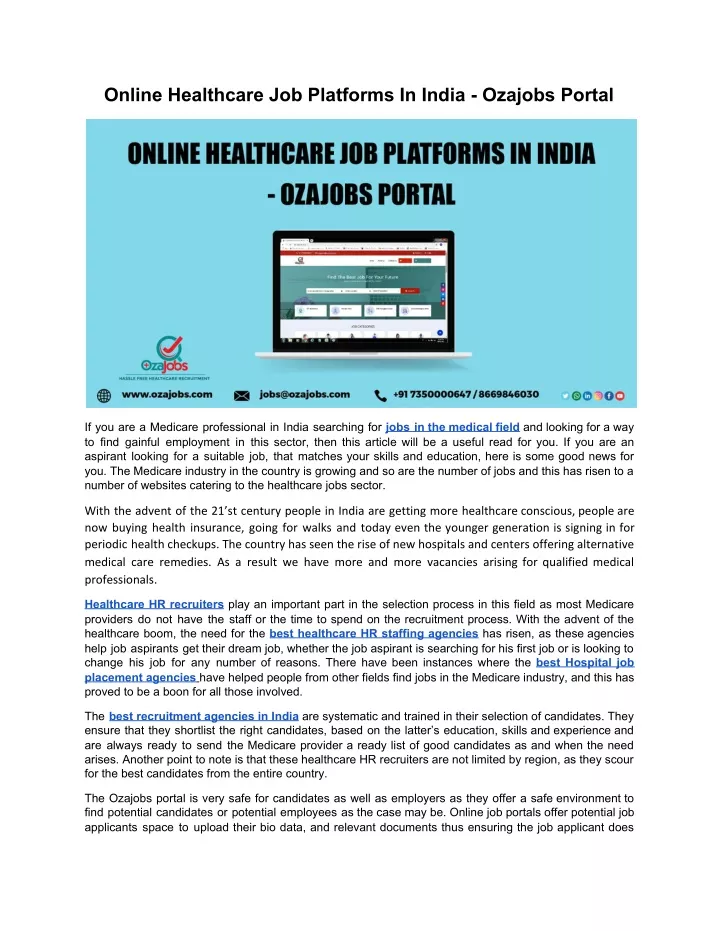 online healthcare job platforms in india ozajobs