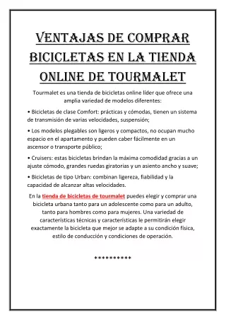 Ventajas de comprar bicicletas en la tienda online de Tourmalet