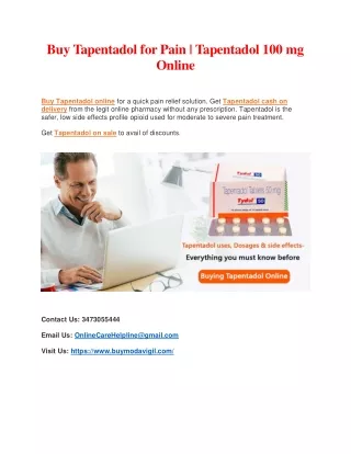 Buy Tapentadol for Pain | Tapentadol Cash on delivery