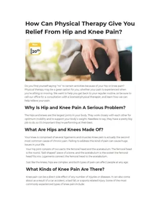 How Can Physical Therapy Give You Relief From Hip and Knee Pain?
