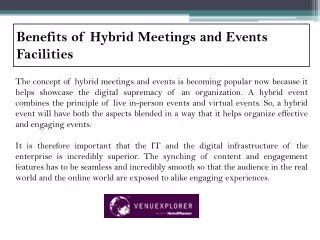 Benefits of Hybrid Meetings and Events Facilities