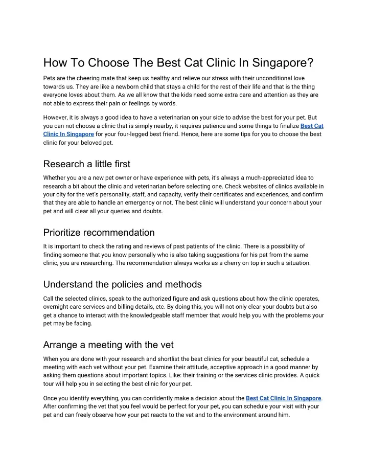 how to choose the best cat clinic in singapore
