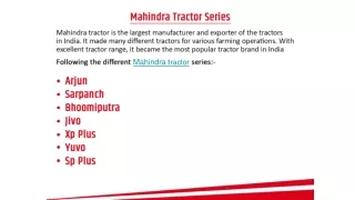 Mahindra Tractor Series in India