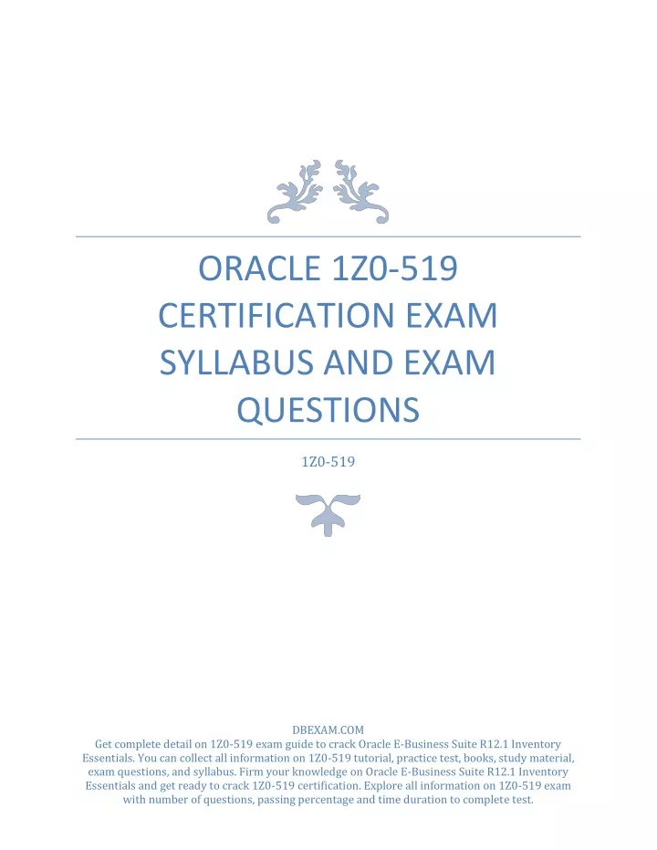 oracle 1z0 519 certification exam syllabus