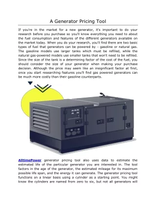 A Generator Pricing Tool