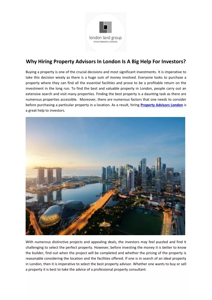 why hiring property advisors in london