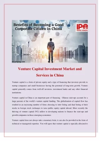 Venture Capital Investment Market and Services in China