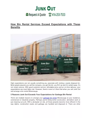 How Bin Rental Services Exceed Expectations with These Benefits